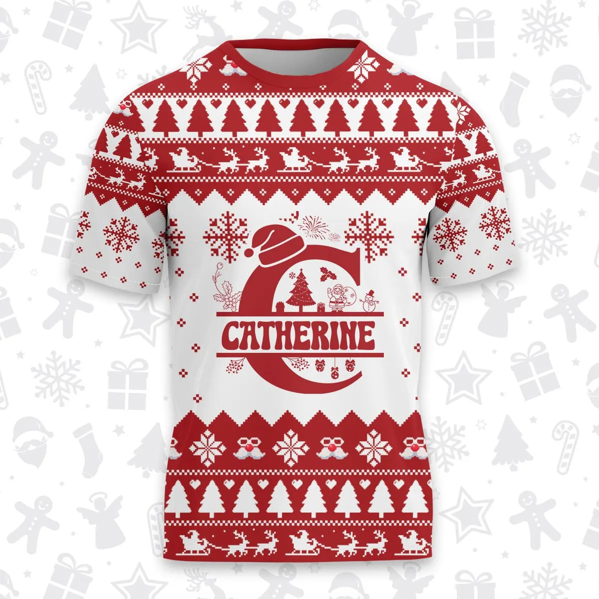 CATHERINE Personalized Christmas T-Shirt Pajama Set - Holiday Gift Outfit 13K1-CR2