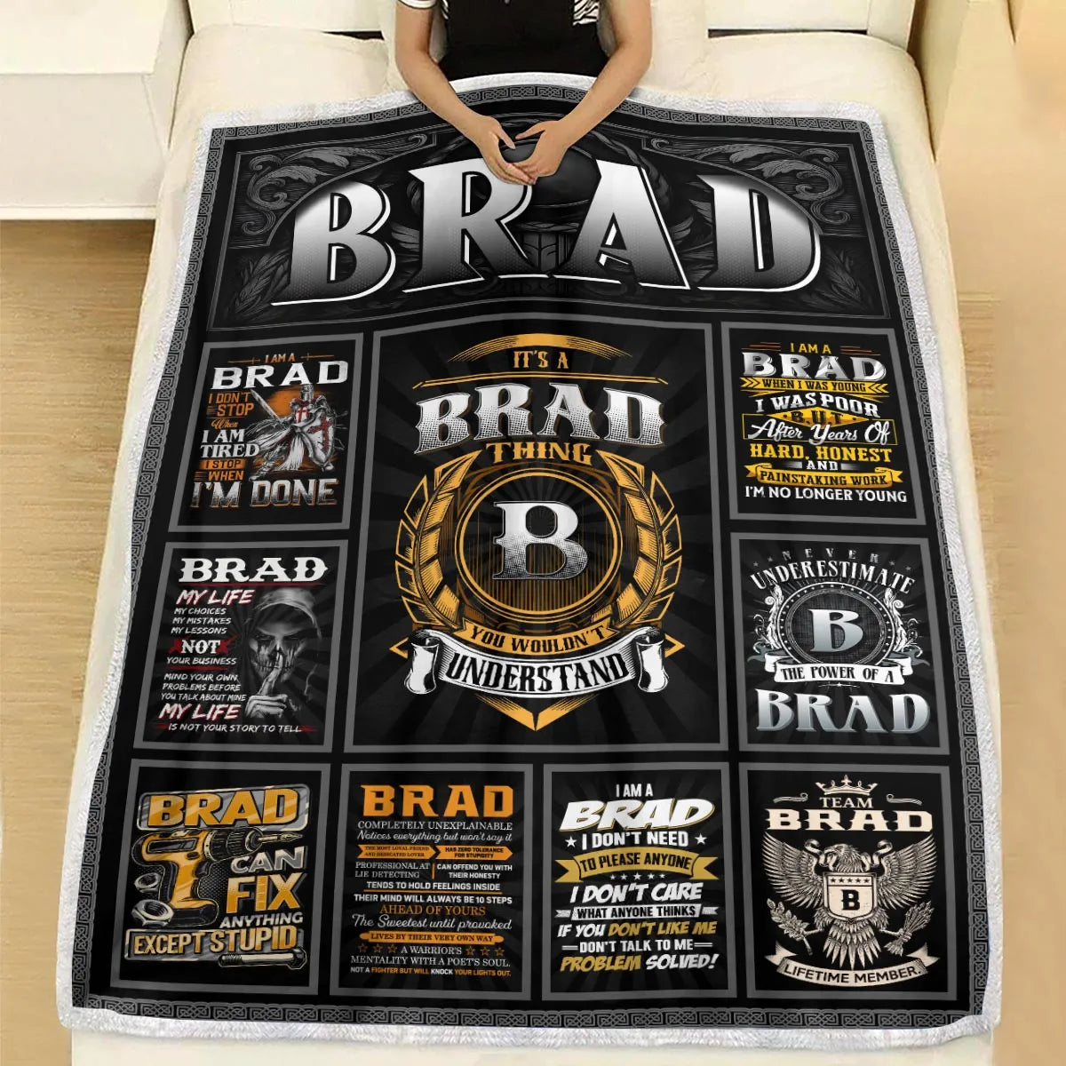 BRAD Personalized Blanket | Custom Name Cozy Throw Gift 13K1-BK2