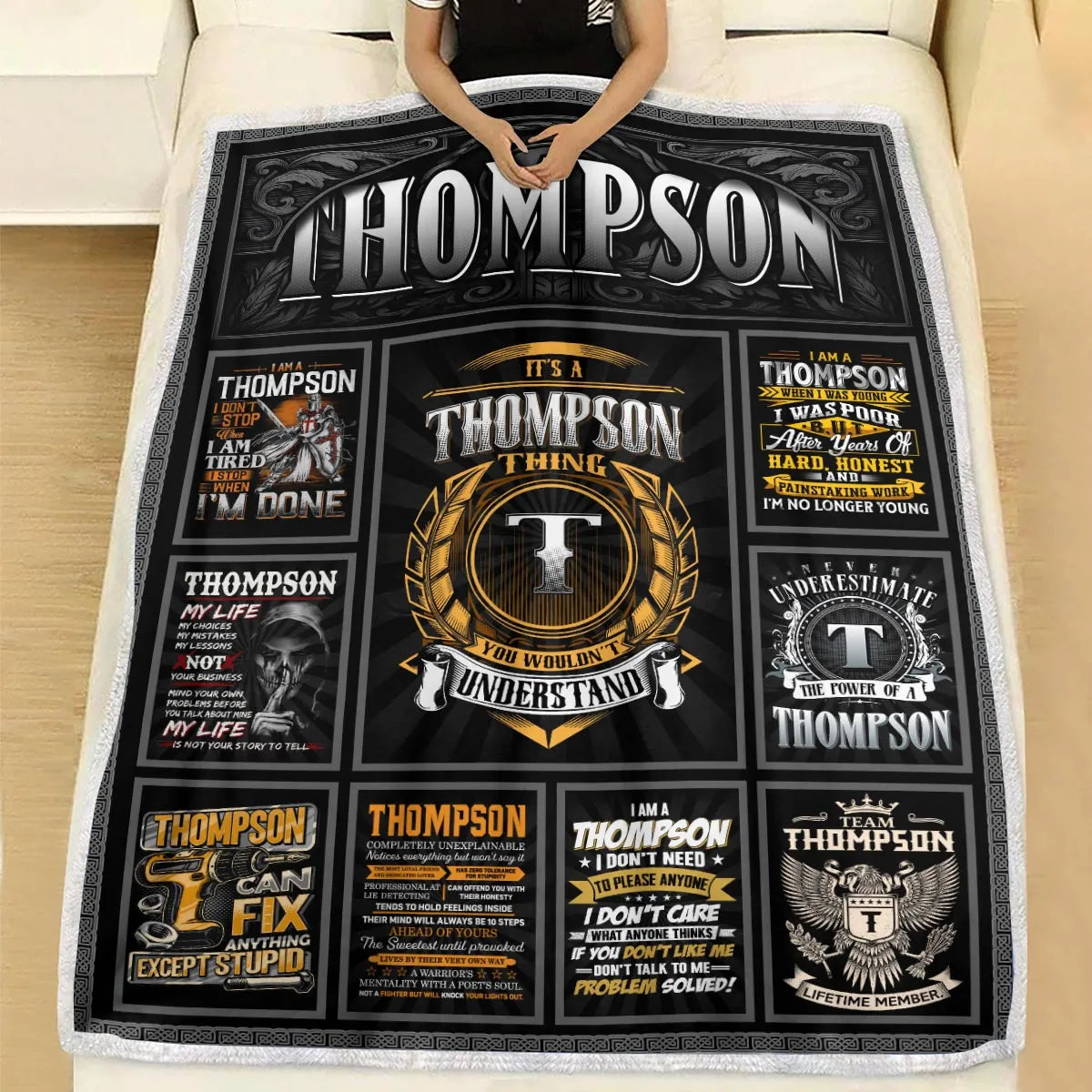 THOMPSON Personalized Blanket | Custom Name Cozy Throw Gift 13K1-BK2