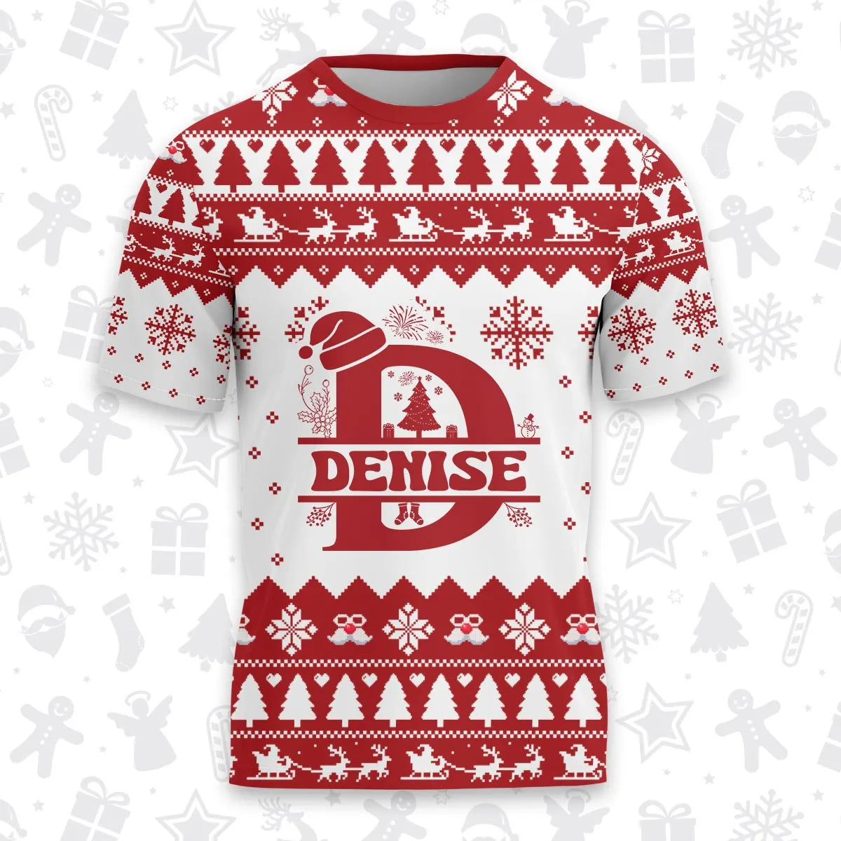 DENISE Personalized Christmas T-Shirt Pajama Set - Holiday Gift Outfit 13K1-CR2