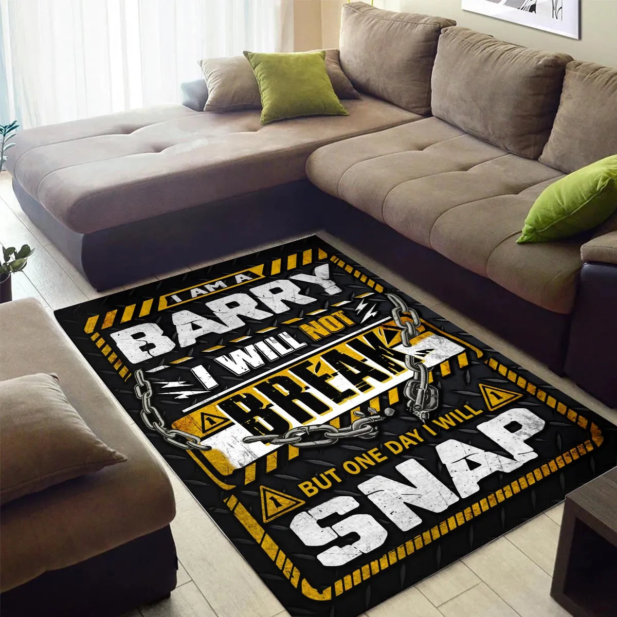 BARRY Motivational Rug – Black & Yellow Quote Carpet for Living Room 13K1-AR1