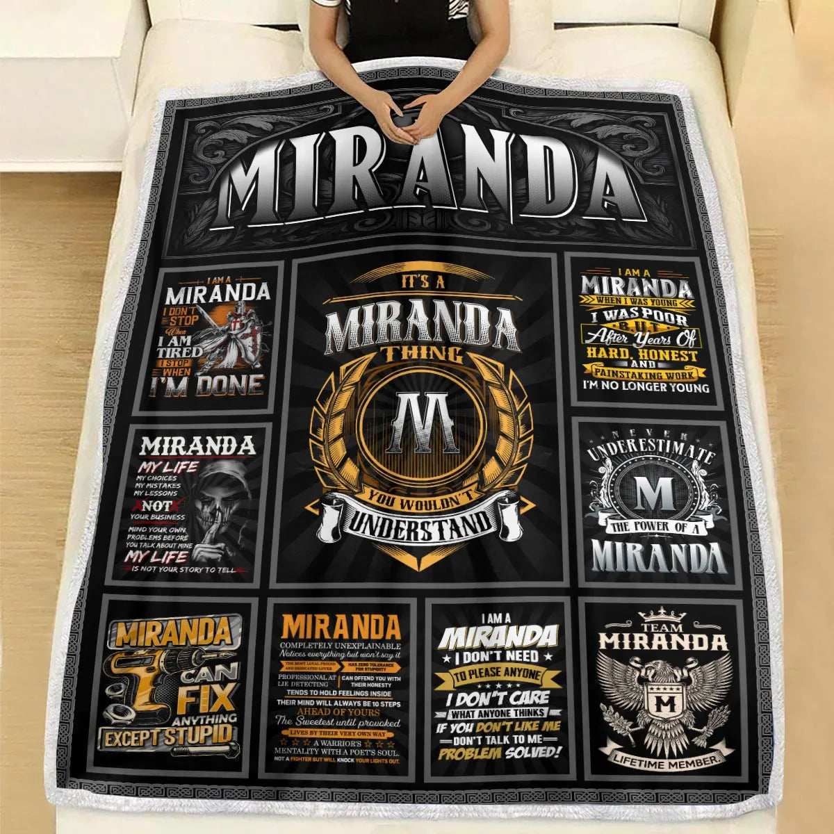 MIRANDA Personalized Blanket | Custom Name Cozy Throw Gift 13K1-BK2