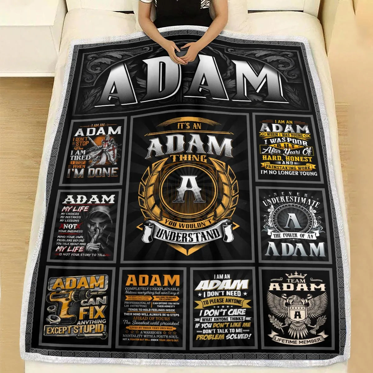 ADAM Personalized Blanket | Custom Name Cozy Throw Gift 13K1-BK2