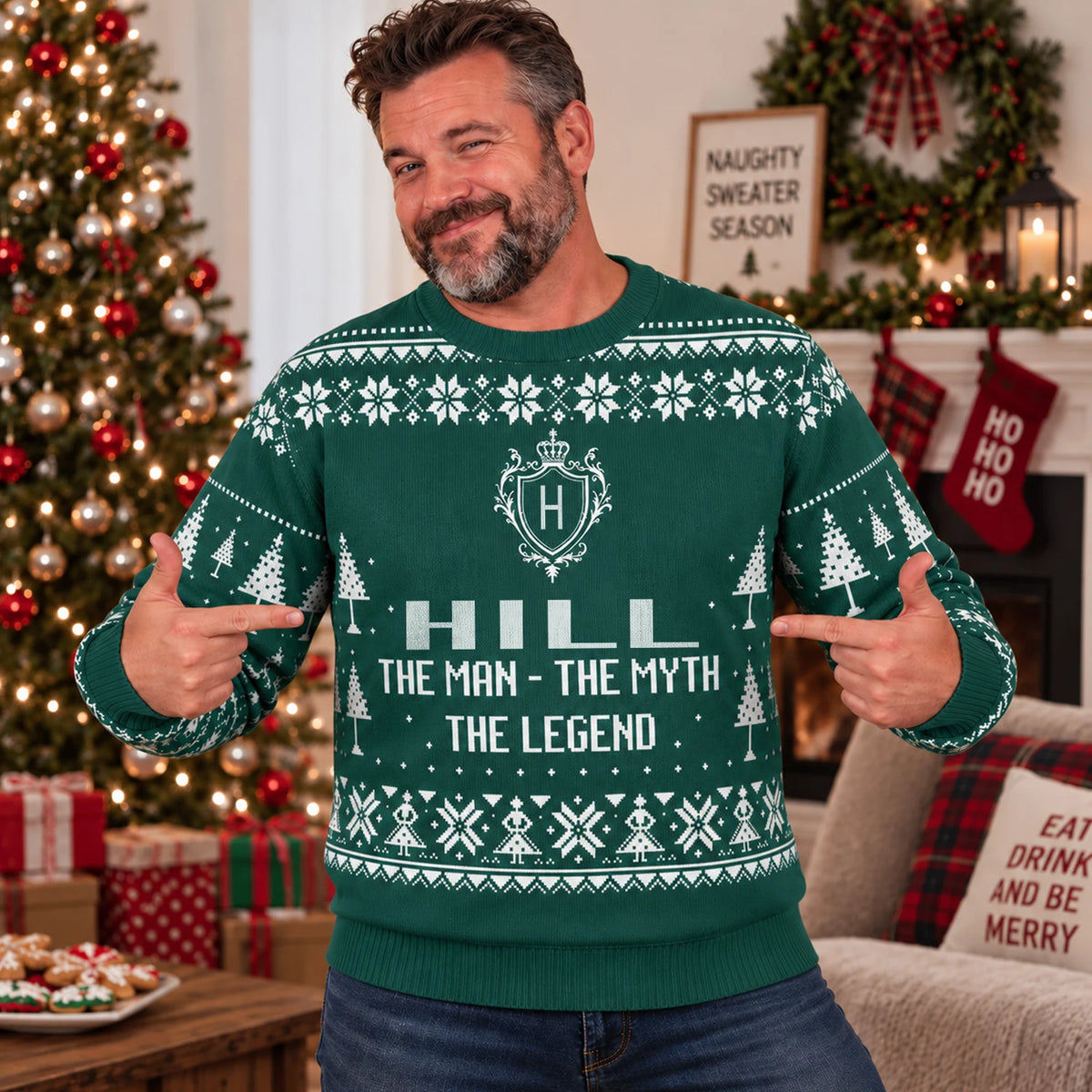 The Man The Myth The Legend Sage Green Ugly Sweater HILL 13K1 UG10
