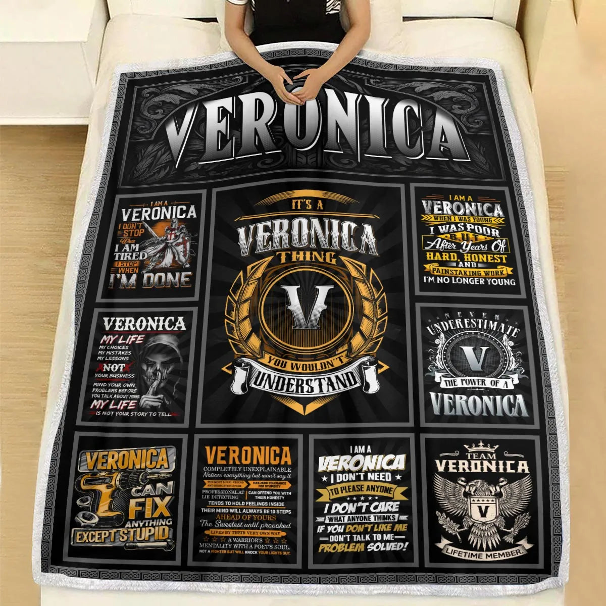 VERONICA Personalized Blanket | Custom Name Cozy Throw Gift 13K1-BK2