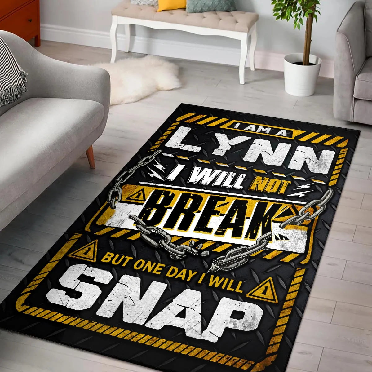 LYNN Motivational Rug – Black & Yellow Quote Carpet for Living Room 13K1-AR1