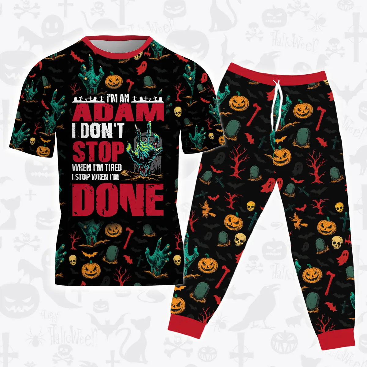 ADAM Halloween Pajamas Set Tshirt & Pants Horror Skull Pumpkin 13K1-HL3