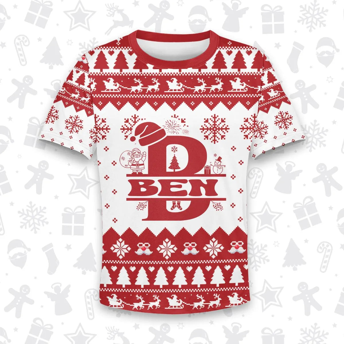 BEN Personalized Christmas T-Shirt Pajama Set - Holiday Gift Outfit 13K1-CR2