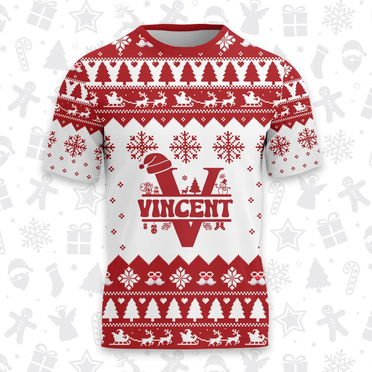 VINCENT Personalized Christmas T-Shirt Pajama Set - Holiday Gift Outfit 13K1-CR2