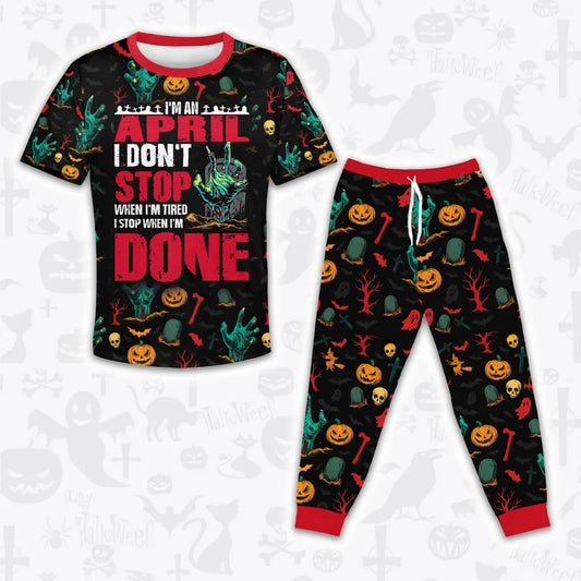 APRIL Halloween Pajamas Set Tshirt & Pants Horror Skull Pumpkin 13K1-HL3