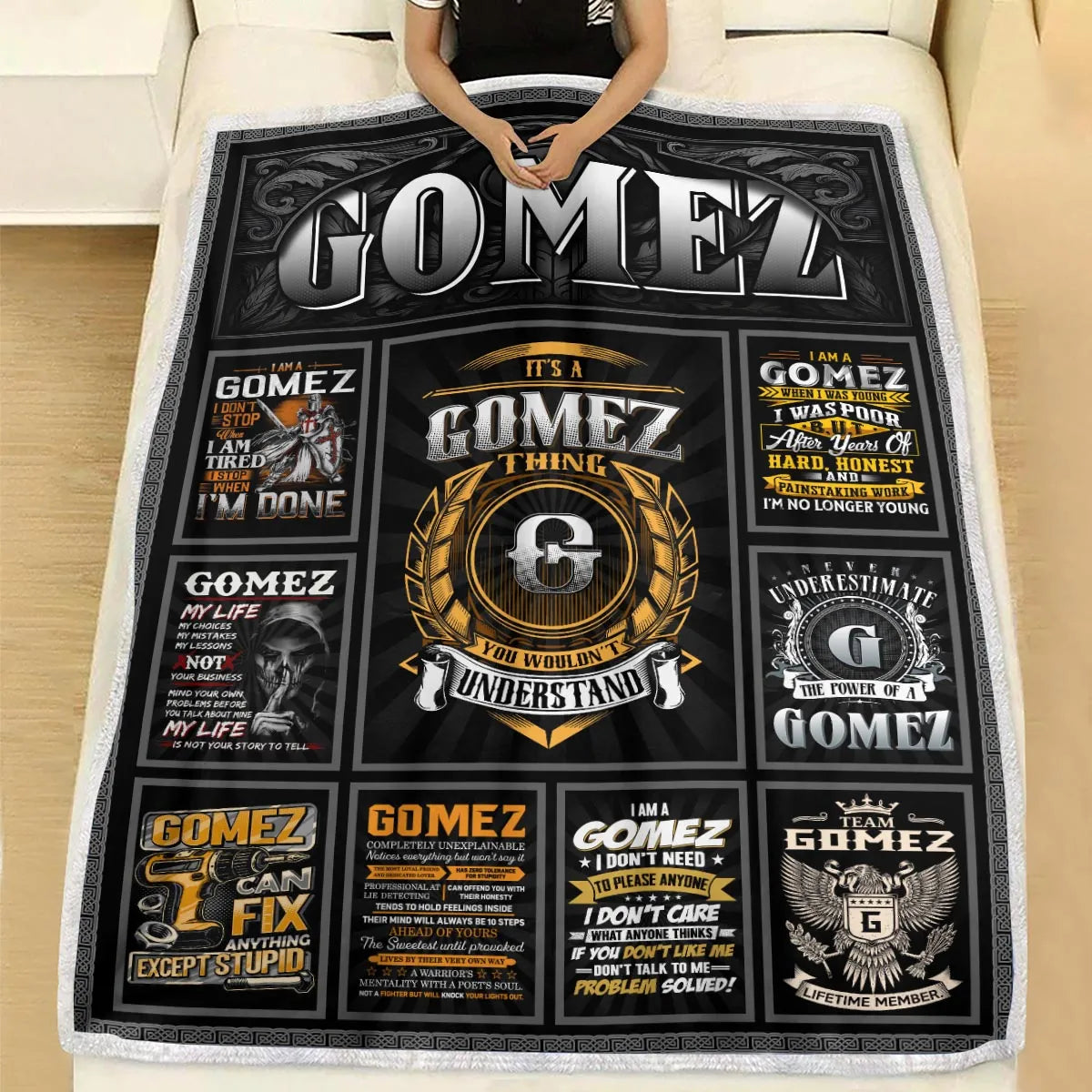 GOMEZ Personalized Blanket | Custom Name Cozy Throw Gift 13K1-BK2