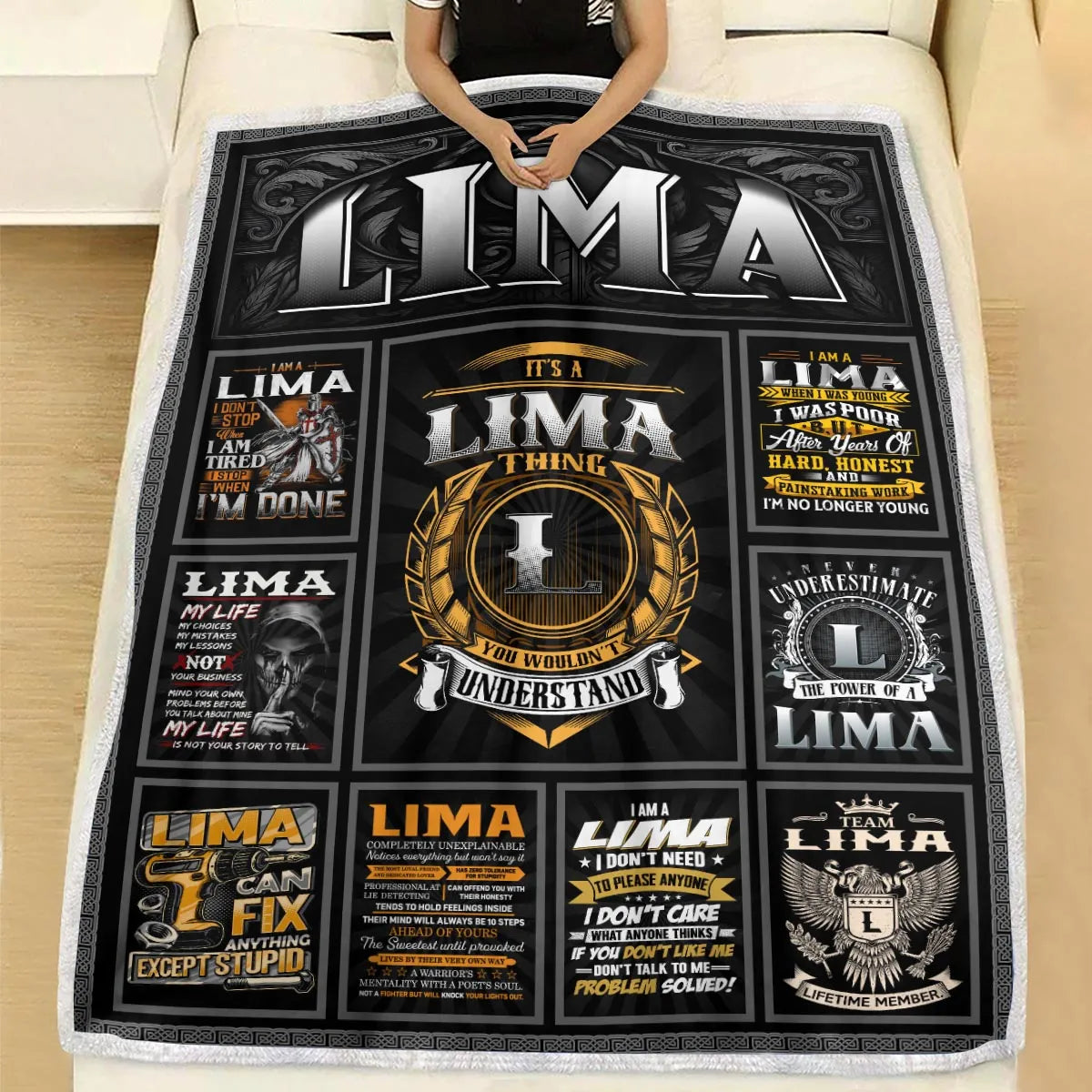 LIMA Personalized Blanket | Custom Name Cozy Throw Gift 13K1-BK2