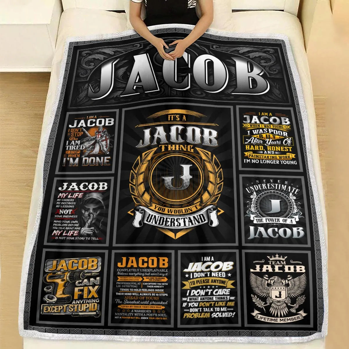 JACOB Personalized Blanket | Custom Name Cozy Throw Gift 13K1-BK2