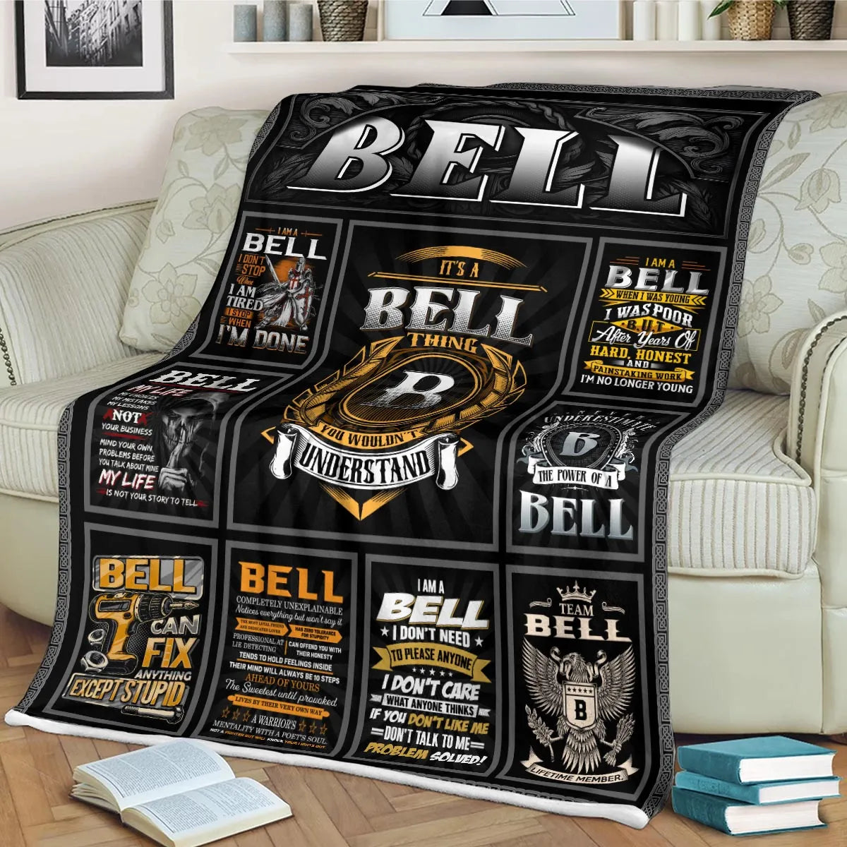 BELL Personalized Blanket | Custom Name Cozy Throw Gift 13K1-BK2