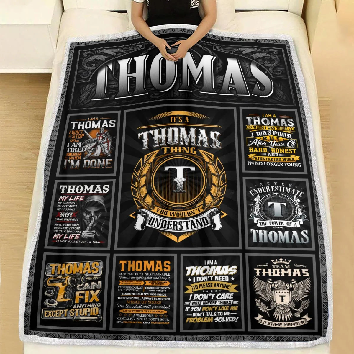 THOMAS Personalized Blanket | Custom Name Cozy Throw Gift 13K1-BK2