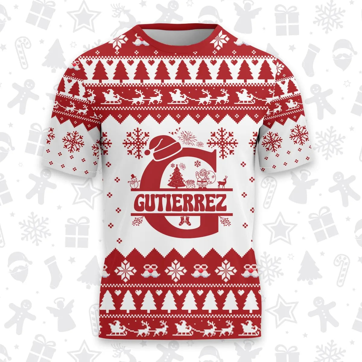 GUTIERREZ Personalized Christmas T-Shirt Pajama Set - Holiday Gift Outfit 13K1-CR2