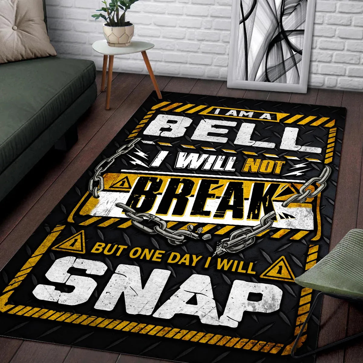 BELL Motivational Rug – Black & Yellow Quote Carpet for Living Room 13K1-AR1