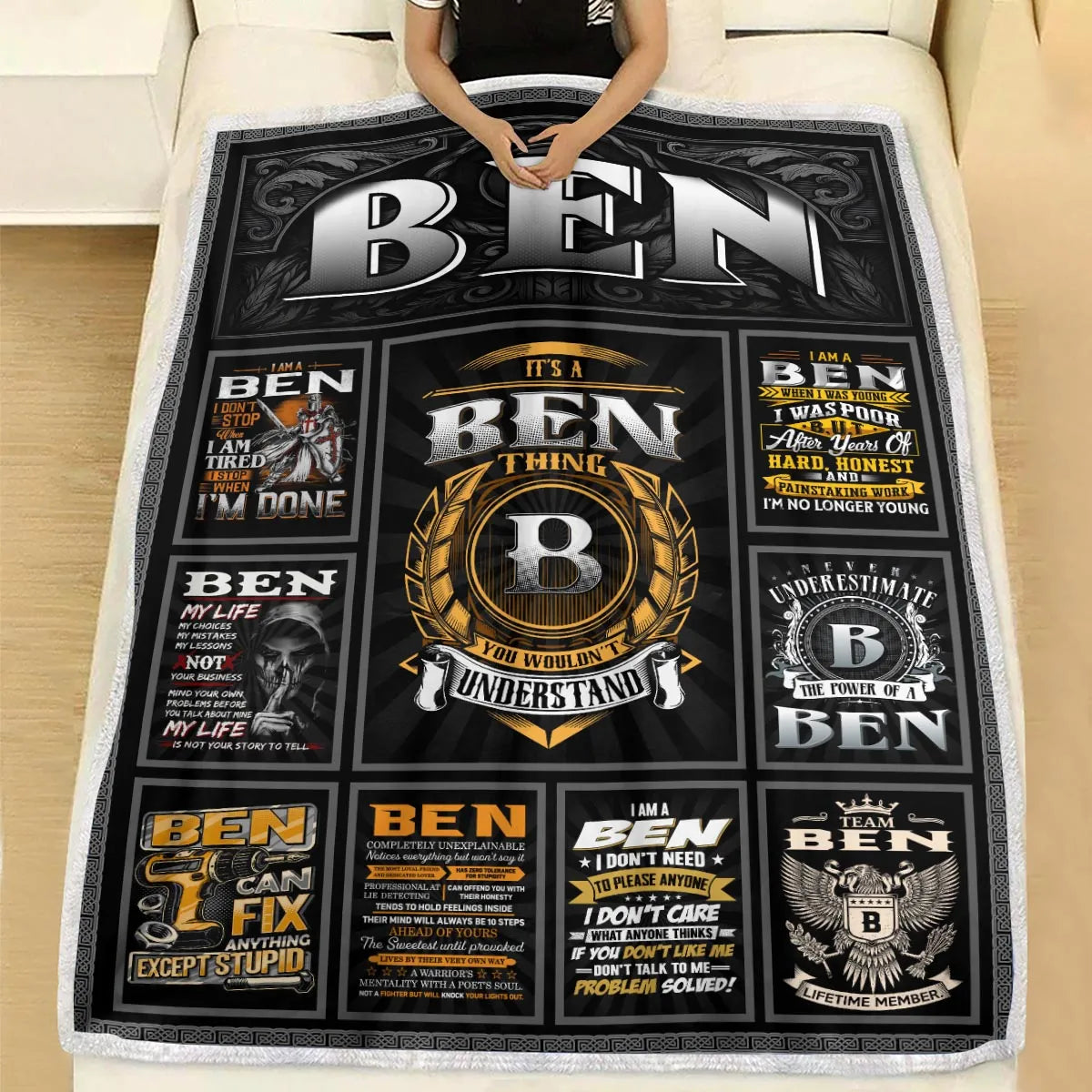 BEN Personalized Blanket | Custom Name Cozy Throw Gift 13K1-BK2