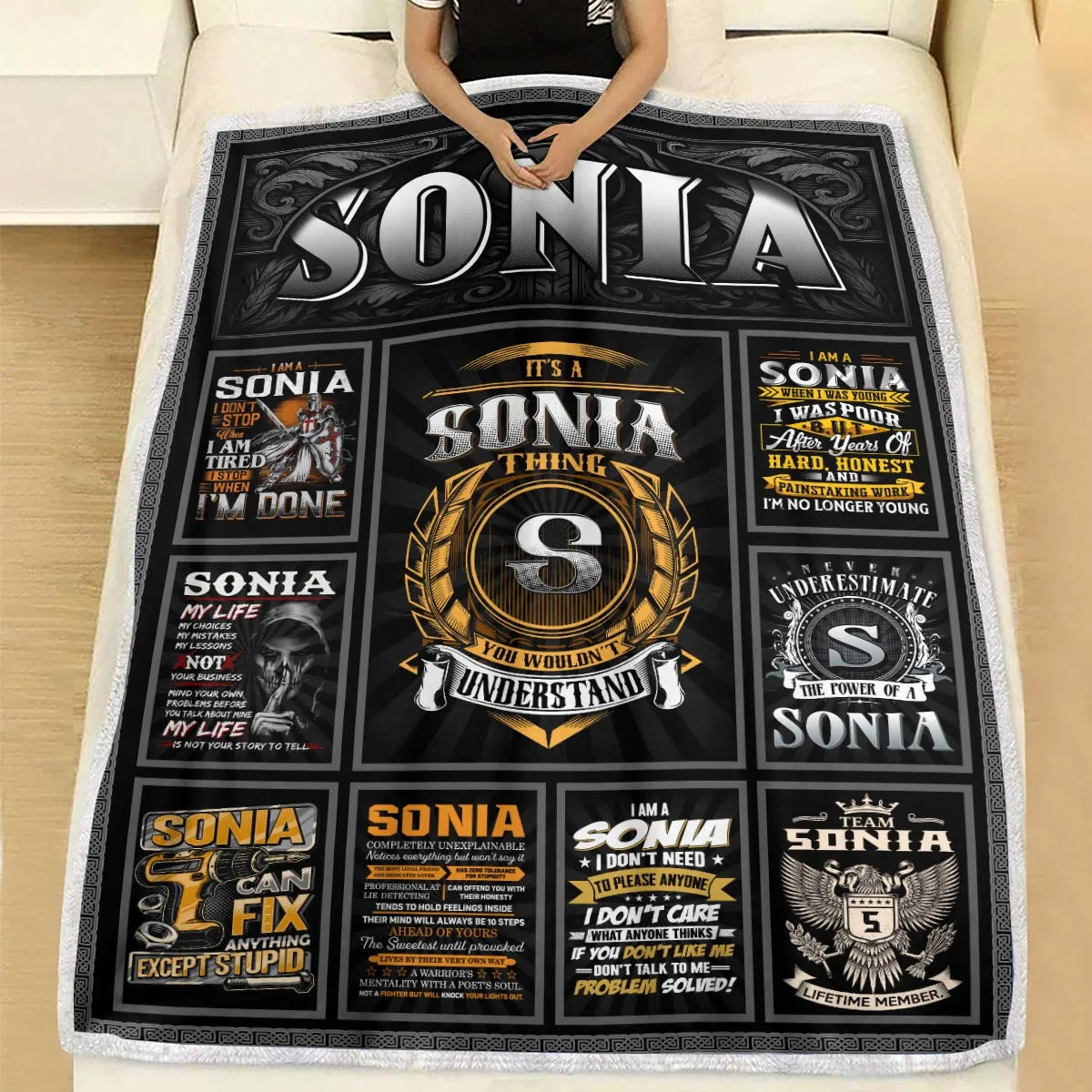 SONIA Personalized Blanket | Custom Name Cozy Throw Gift 13K1-BK2
