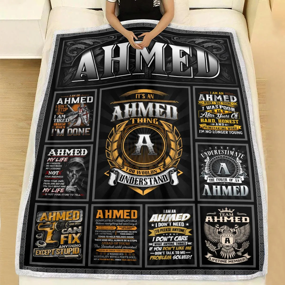 AHMED Personalized Blanket | Custom Name Cozy Throw Gift 13K1-BK2