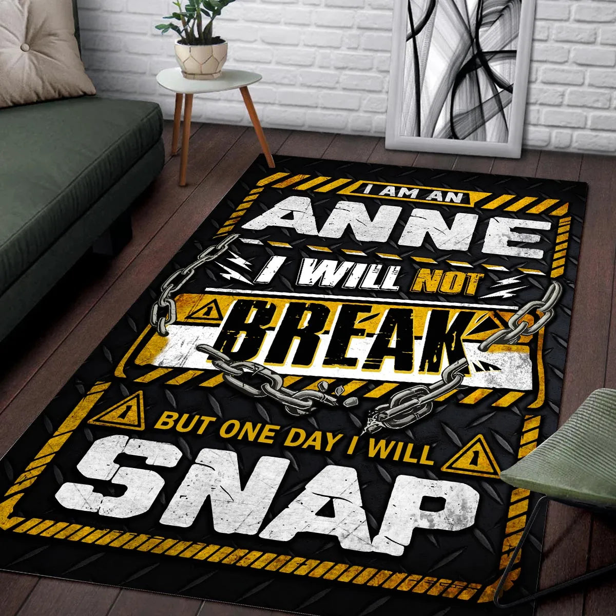 ANNE Motivational Rug – Black & Yellow Quote Carpet for Living Room 13K1-AR1