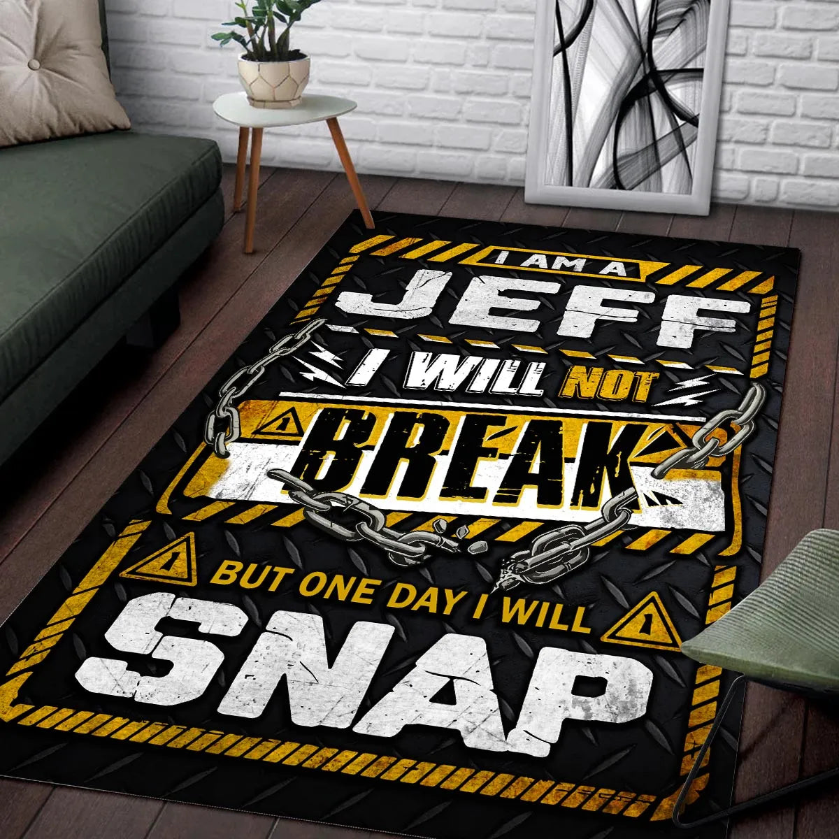 JEFF Motivational Rug – Black & Yellow Quote Carpet for Living Room 13K1-AR1