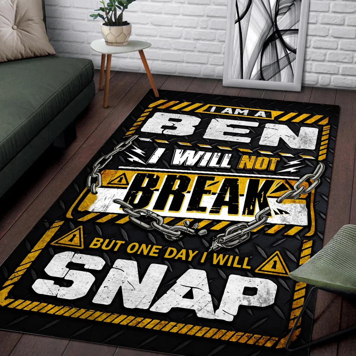 BEN Motivational Rug – Black & Yellow Quote Carpet for Living Room 13K1-AR1