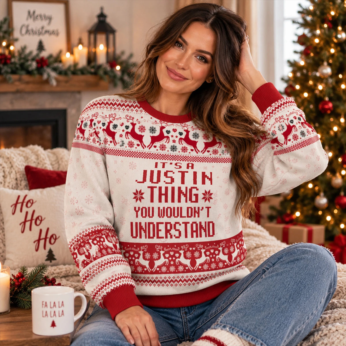 It's A Your Name Thing Red Christmas Ugly Sweater JUSTIN 13K1 UG09