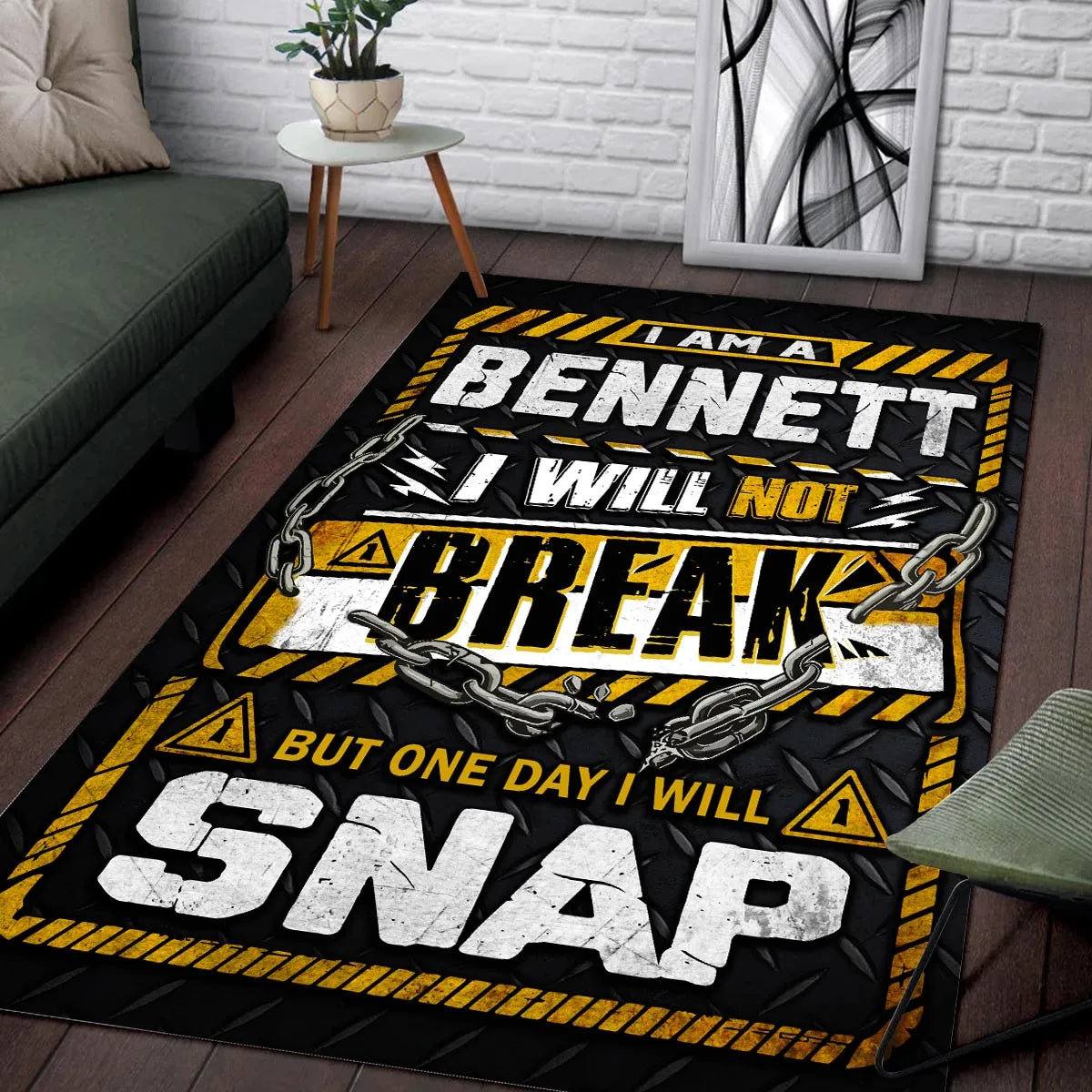 BENNETT Motivational Rug – Black & Yellow Quote Carpet for Living Room 13K1-AR1