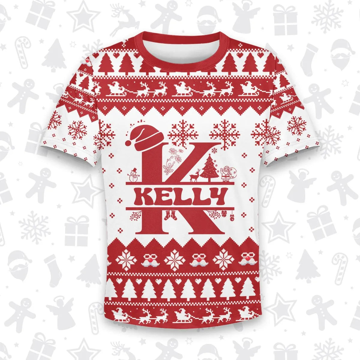 KELLY Personalized Christmas T-Shirt Pajama Set - Holiday Gift Outfit 13K1-CR2