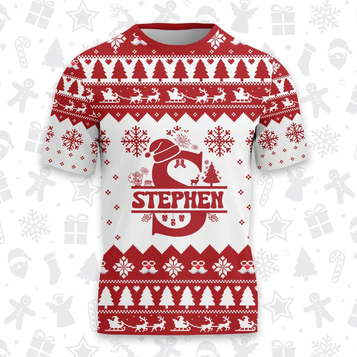 STEPHEN Personalized Christmas T-Shirt Pajama Set - Holiday Gift Outfit 13K1-CR2