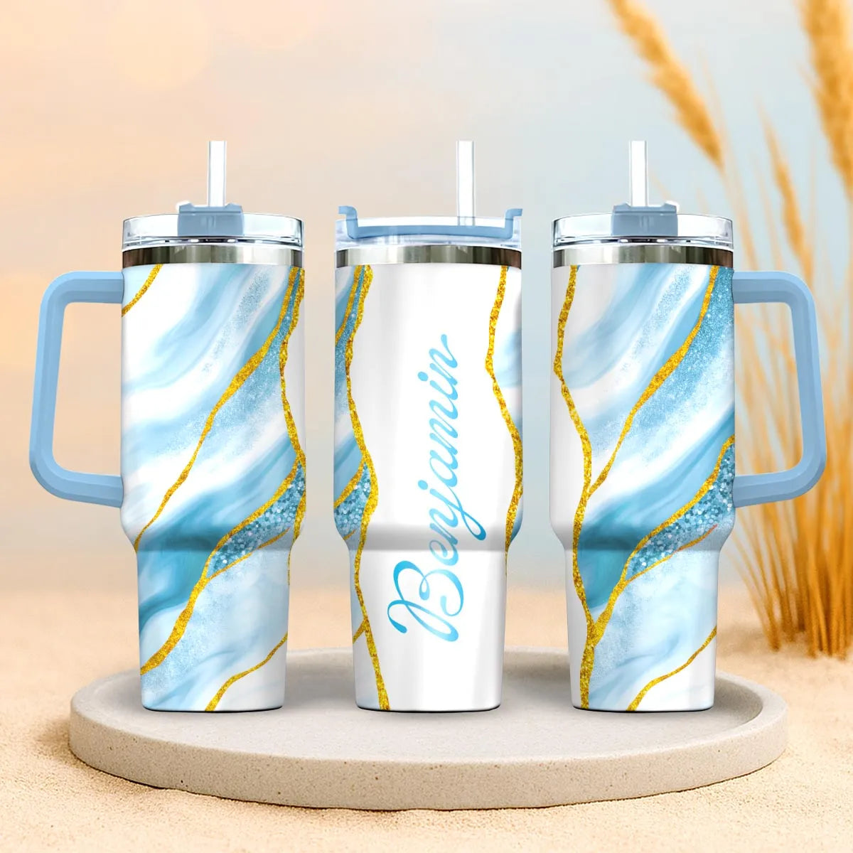 BENJAMIN 40oz Personalized Tumbler Cup with Straw | Custom Stainless Steel Mug 13K1-TB1