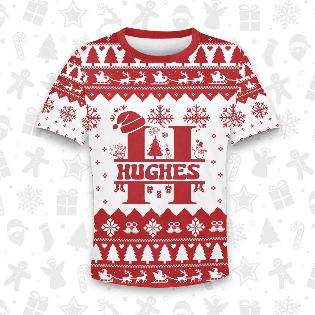 HUGHES Personalized Christmas T-Shirt Pajama Set - Holiday Gift Outfit 13K1-CR2