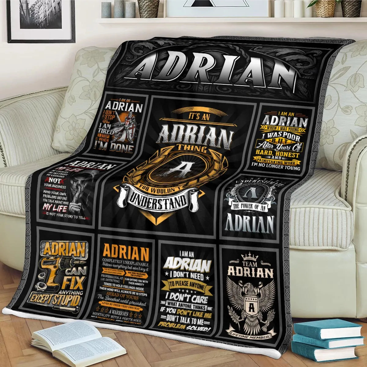 ADRIAN Personalized Blanket | Custom Name Cozy Throw Gift 13K1-BK2