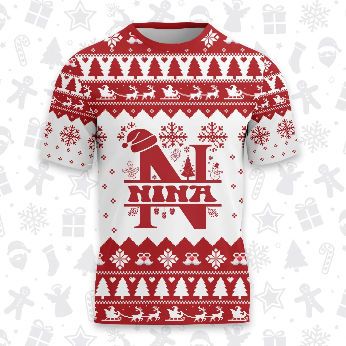 NINA Personalized Christmas T-Shirt Pajama Set - Holiday Gift Outfit 13K1-CR2