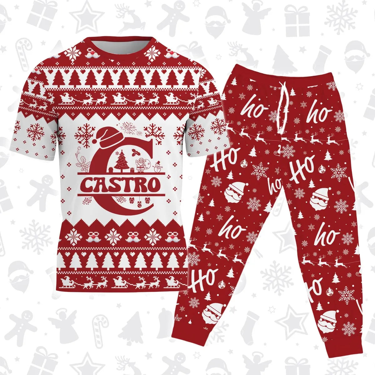 CASTRO Personalized Christmas T-Shirt Pajama Set - Holiday Gift Outfit 13K1-CR2