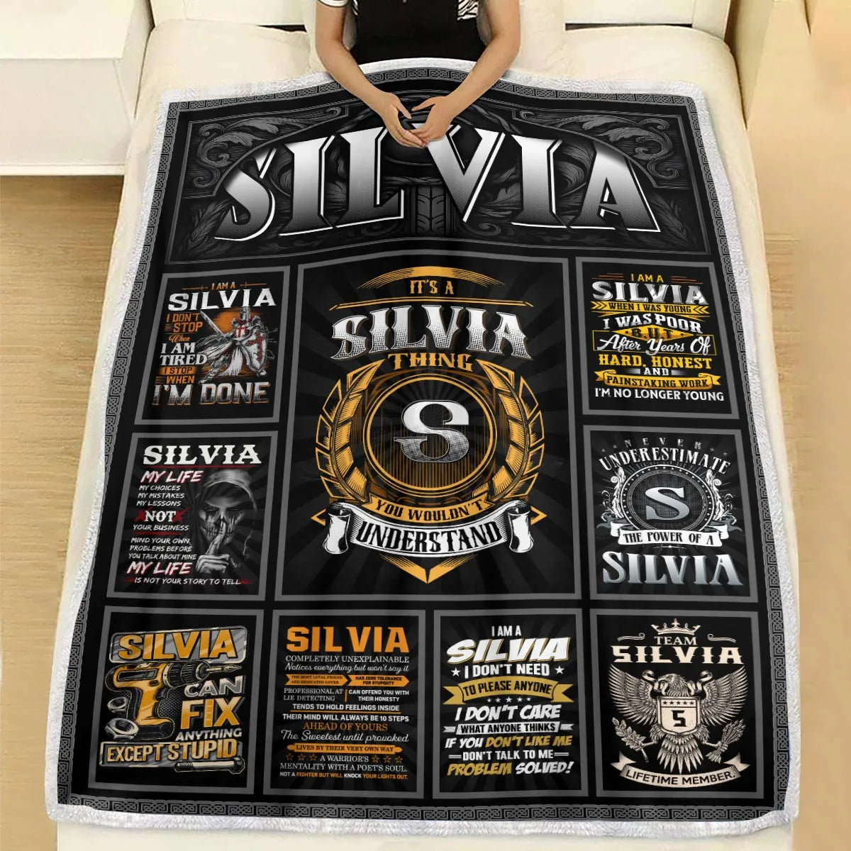 SILVIA Personalized Blanket | Custom Name Cozy Throw Gift 13K1-BK2
