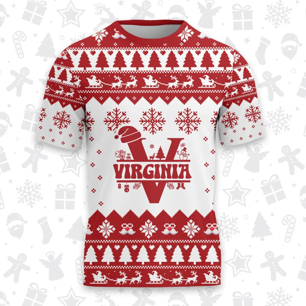 VIRGINIA Personalized Christmas T-Shirt Pajama Set - Holiday Gift Outfit 13K1-CR2