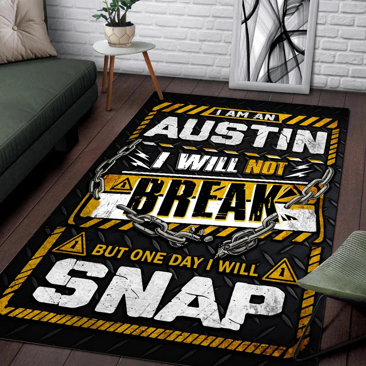 AUSTIN Motivational Rug – Black & Yellow Quote Carpet for Living Room 13K1-AR1