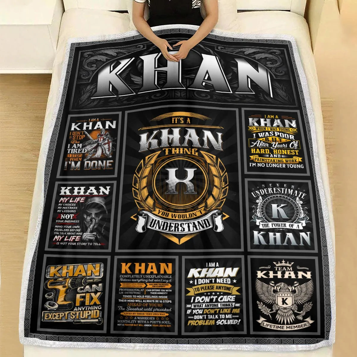 KHAN Personalized Blanket | Custom Name Cozy Throw Gift 13K1-BK2