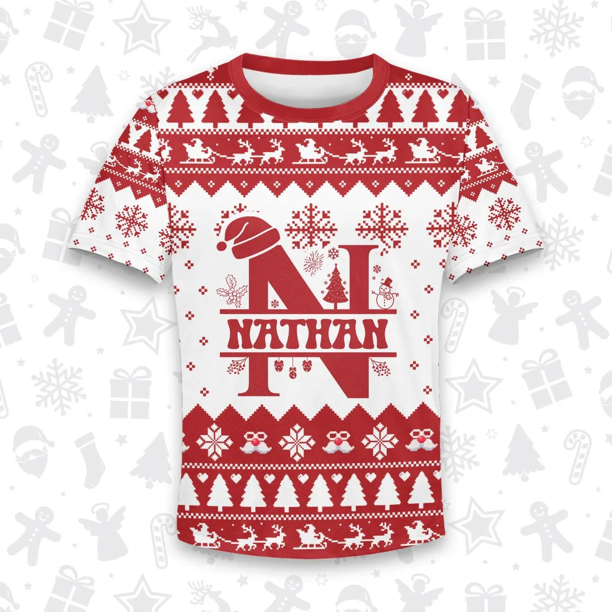NATHAN Personalized Christmas T-Shirt Pajama Set - Holiday Gift Outfit 13K1-CR2