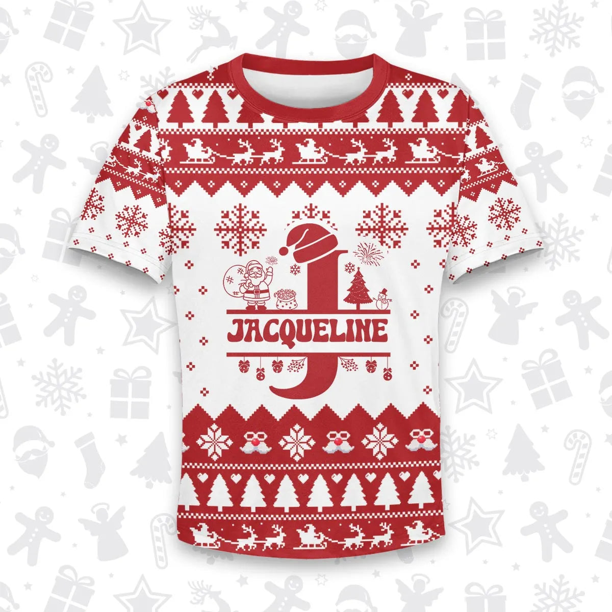 JACQUELINE Personalized Christmas T-Shirt Pajama Set - Holiday Gift Outfit 13K1-CR2