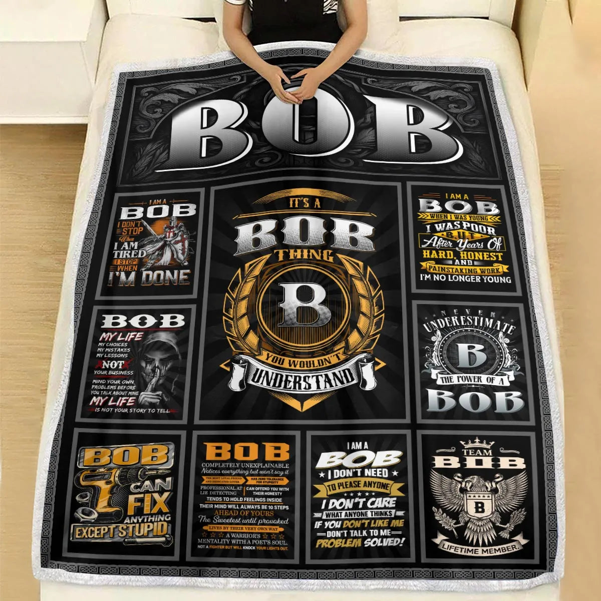 BOB Personalized Blanket | Custom Name Cozy Throw Gift 13K1-BK2