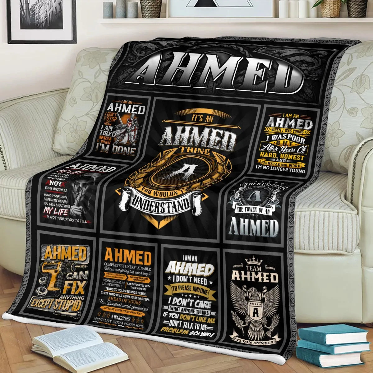 AHMED Personalized Blanket | Custom Name Cozy Throw Gift 13K1-BK2