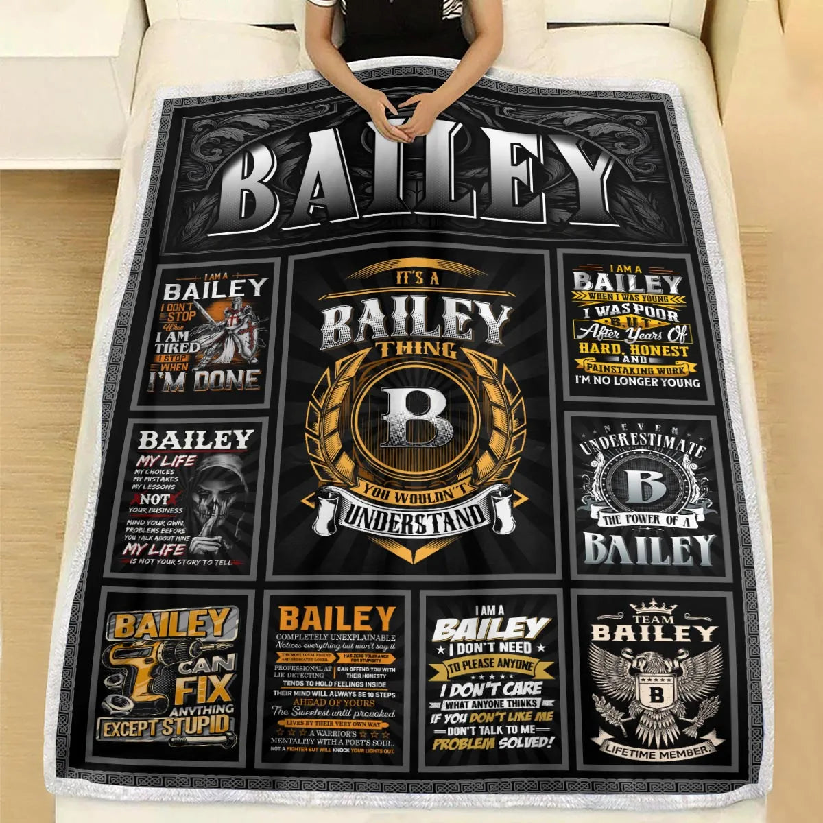 BAILEY Personalized Blanket | Custom Name Cozy Throw Gift 13K1-BK2
