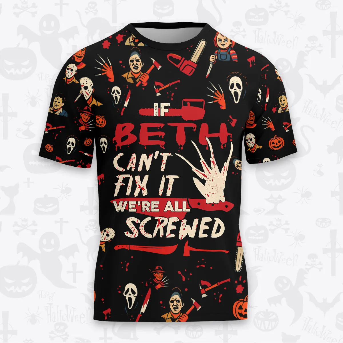 BETH Horror Halloween Pajama Set Scary T-Shirt & Pants Sleepwear Costume 13K1-HL1