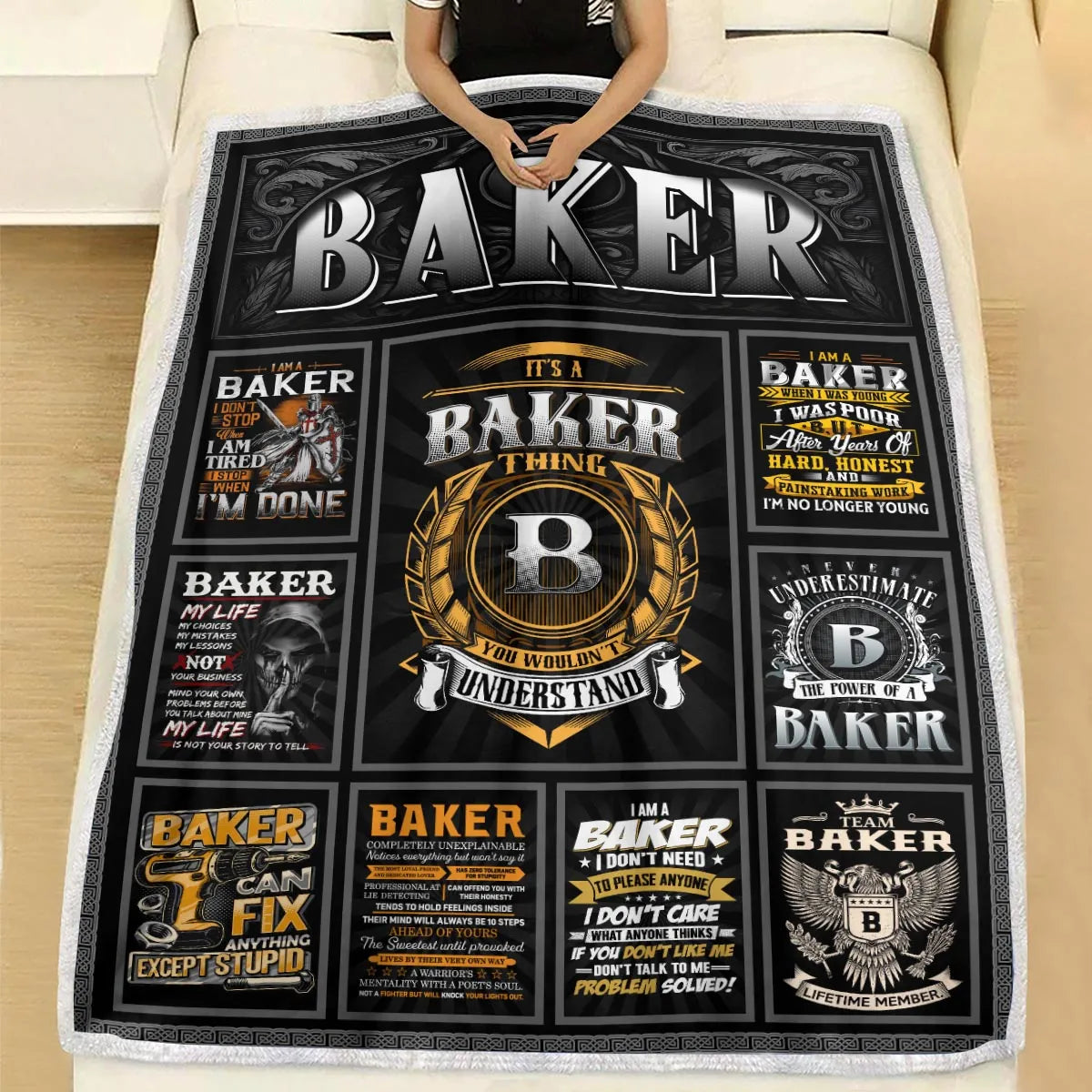 BAKER Personalized Blanket | Custom Name Cozy Throw Gift 13K1-BK2
