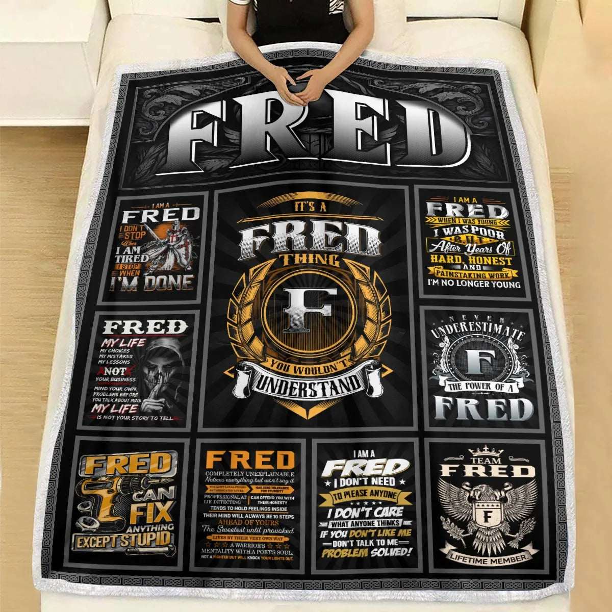FRED Personalized Blanket | Custom Name Cozy Throw Gift 13K1-BK2