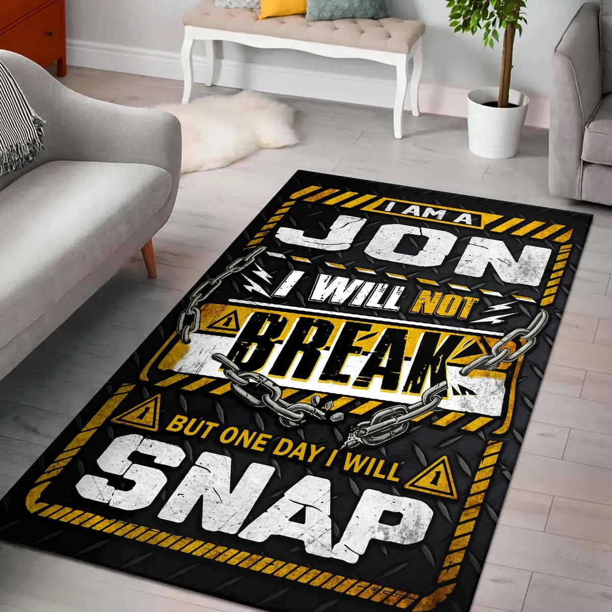 JON Motivational Rug – Black & Yellow Quote Carpet for Living Room 13K1-AR1