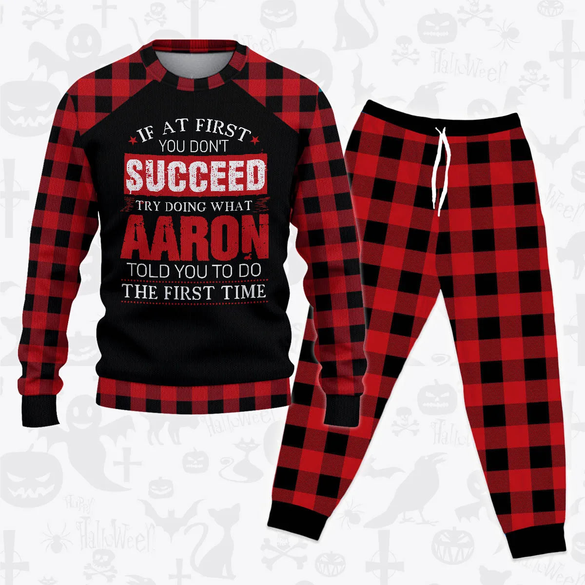 AARON Buffalo Plaid Pajamas Set Sweater & Pants 13K1-EV2